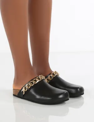 Isabel Black Chain Detail Chunky Clog Sandals