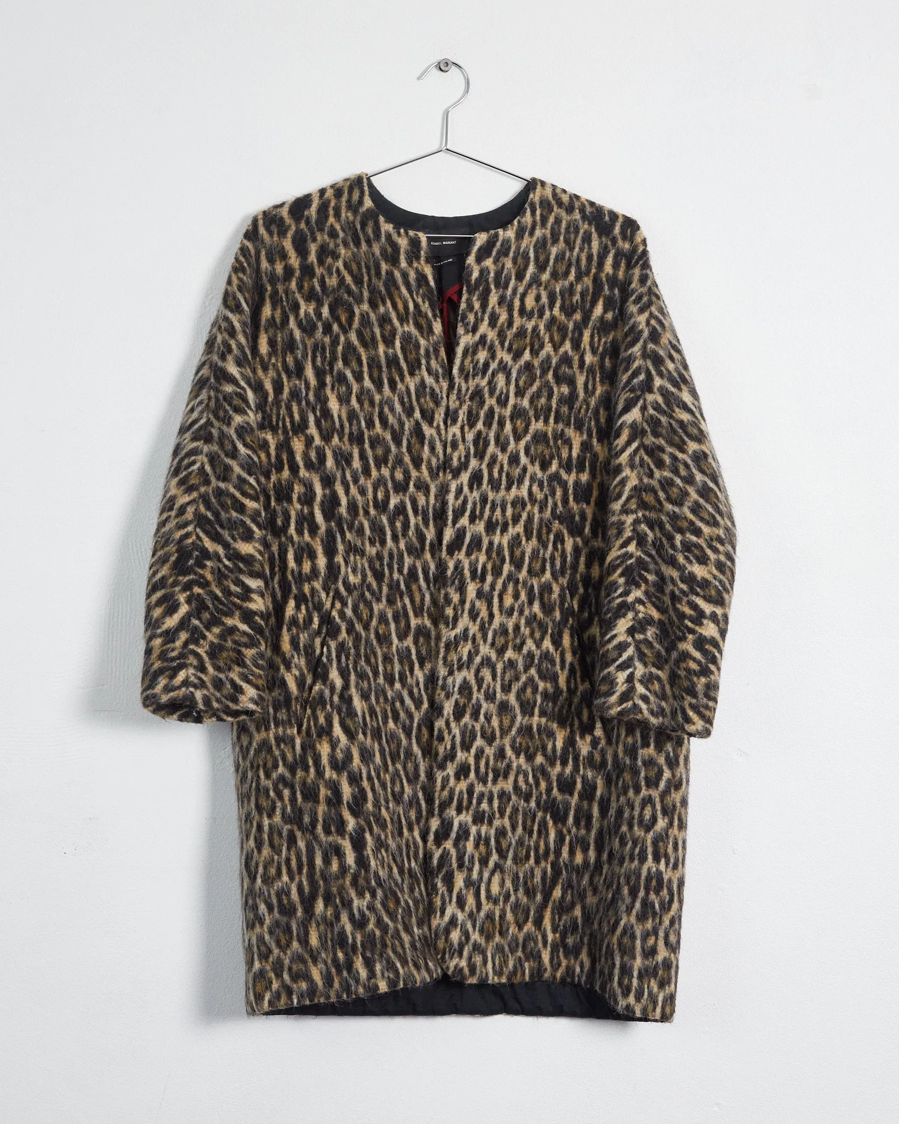 Isabel Marant leopard print collarless coat, black & brown, 12