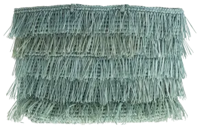 Isabella Fringe Straw Clutch, Aqua