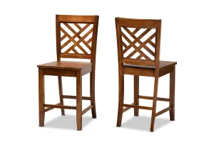 Isabelle 2pcs Walnut Brown Finished Wood Counter Stool