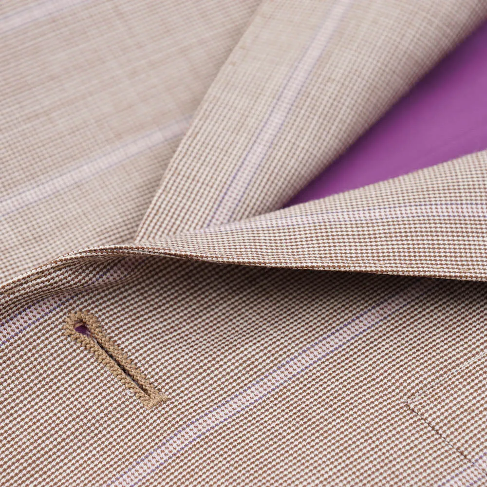 Isaia Light Brown and Lavender Striped Suit