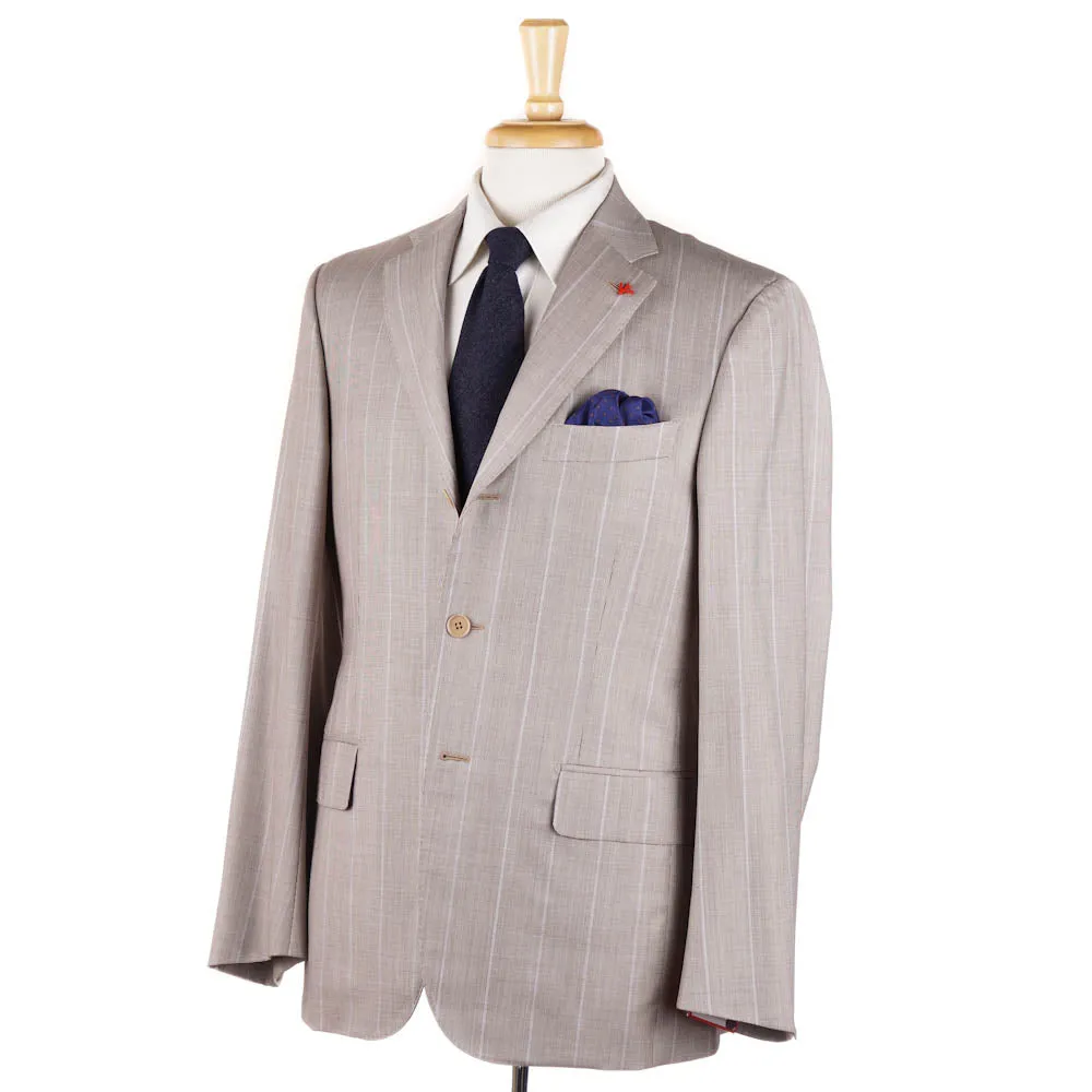 Isaia Light Brown and Lavender Striped Suit