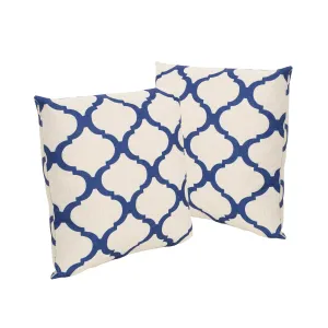 Isia Outdoor 18-inch Water Resistant Square Pillows, Blue on Beige