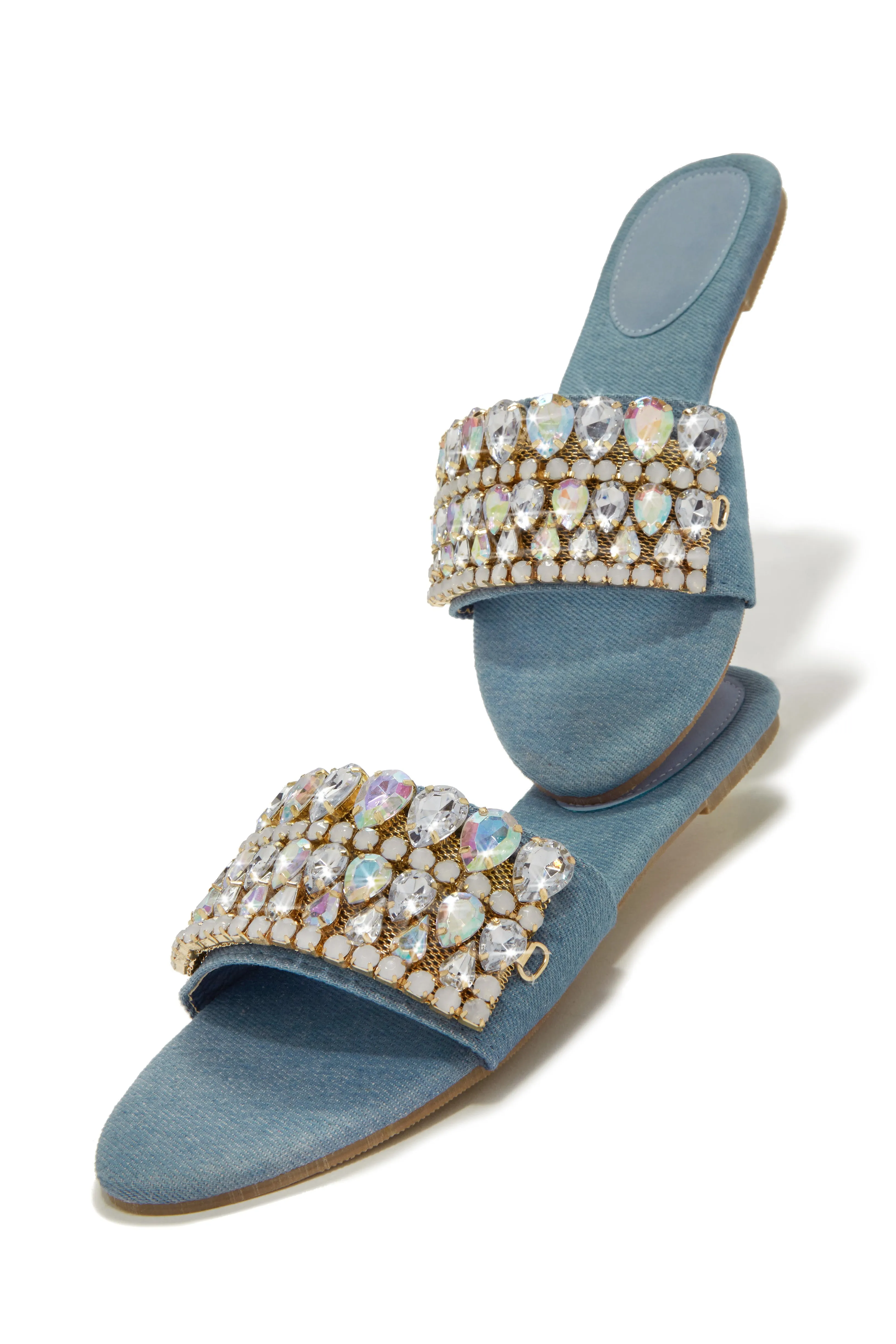 Isla Bonita Embellished Slip On Sandals - Denim