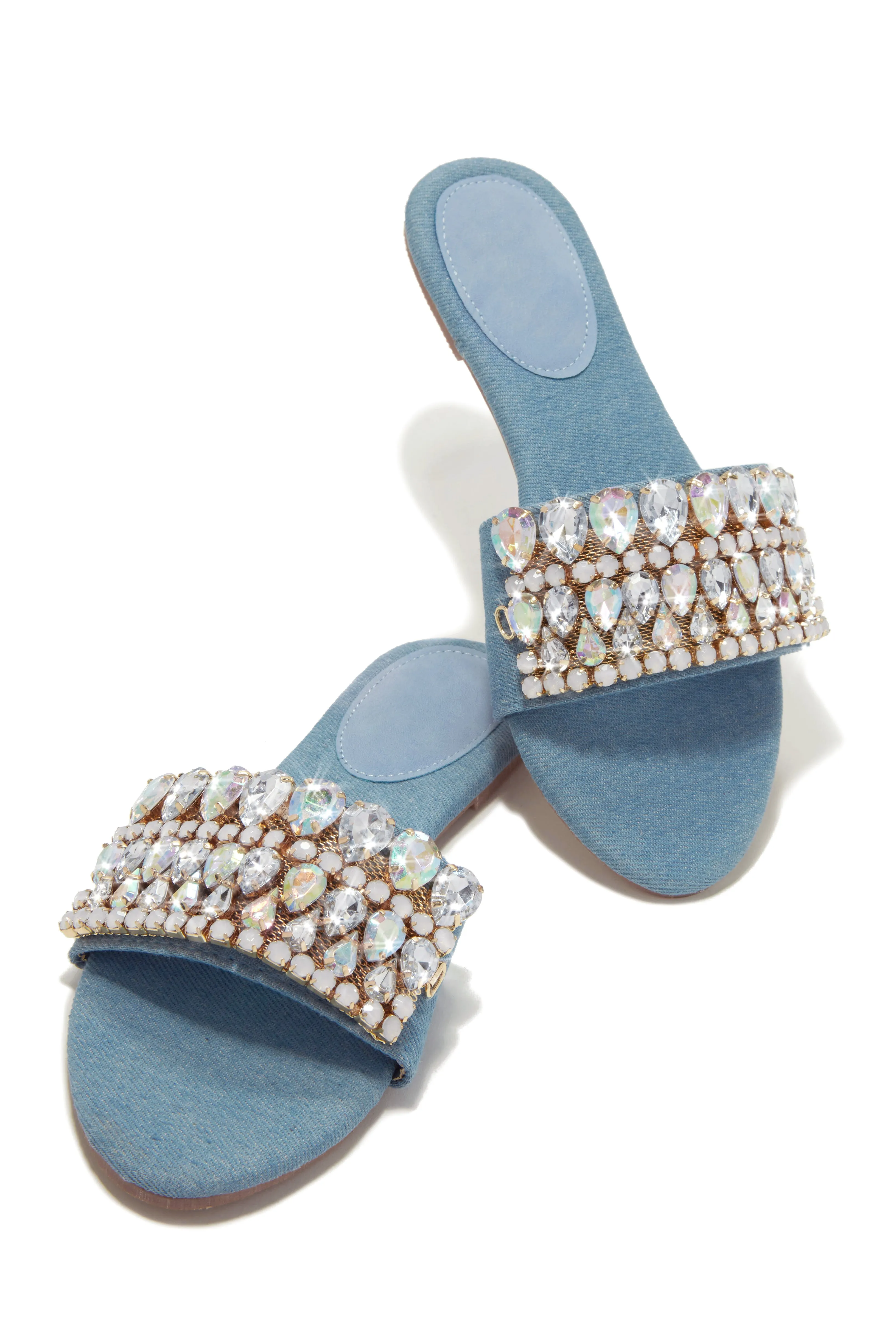 Isla Bonita Embellished Slip On Sandals - Denim