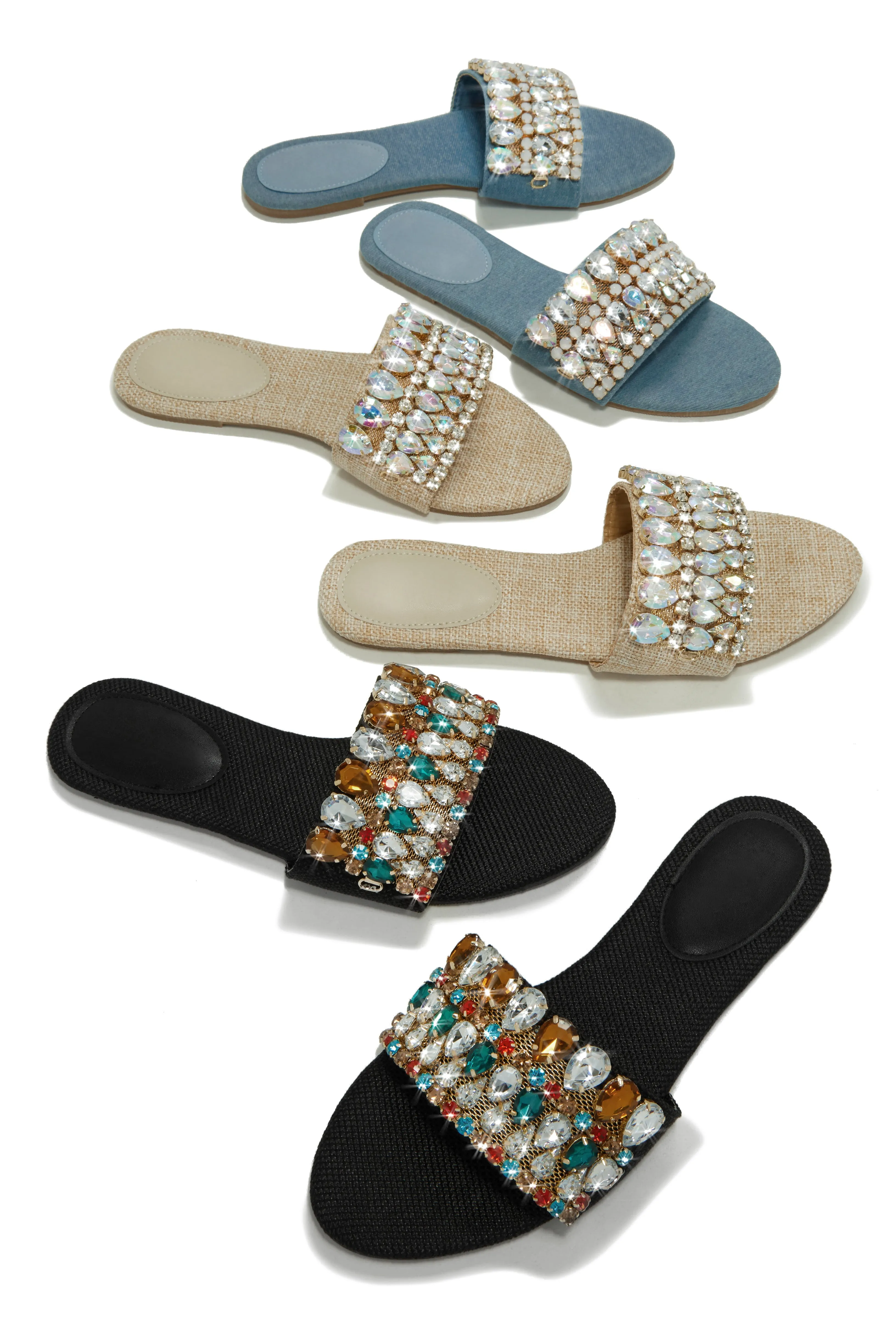 Isla Bonita Embellished Slip On Sandals - Denim