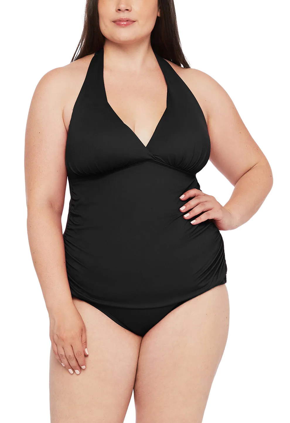 Island Goddess Halter Tankini Top - Black