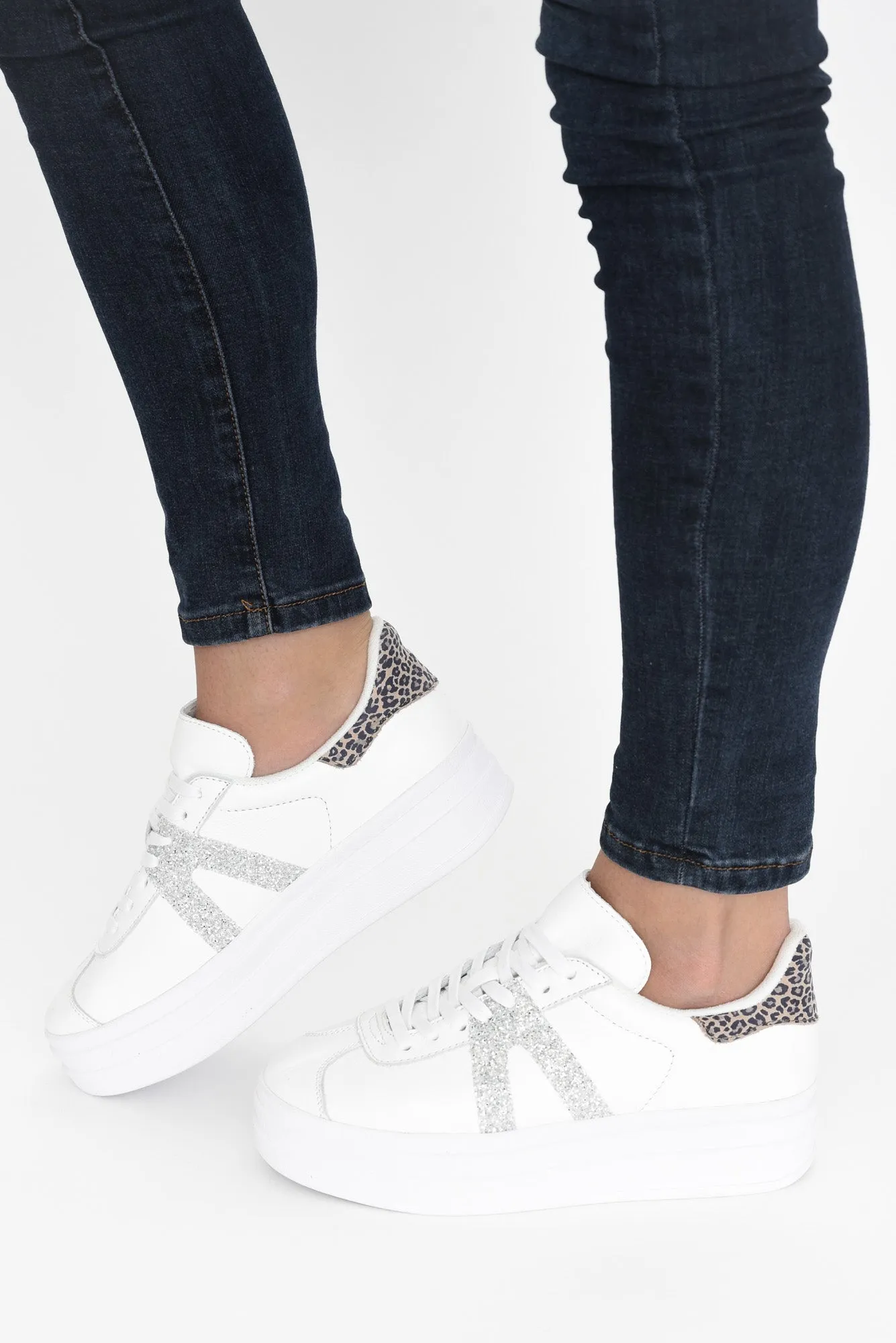 Island Silver Animal Leather Platform Sneaker