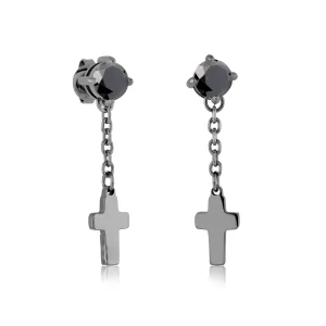 Italgem Men's Steel CZ Cross Stud Earrings