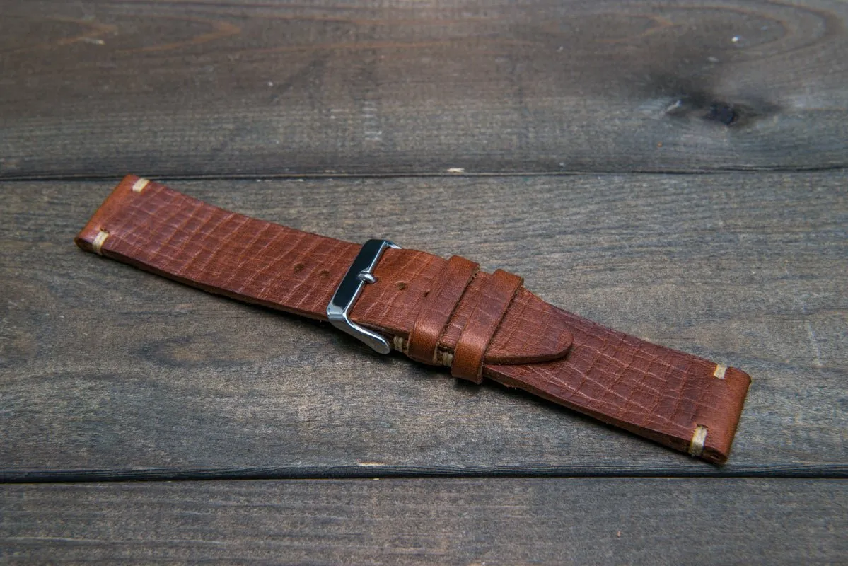 Italian bull leather watch strap 4 mm thick, Torre Cognac, handmade in Finland -  16mm, 17 mm, 18mm, 19 mm, 20mm, 21mm, 22mm, 23 mm, 24mm, 25 mm, 26 mm.