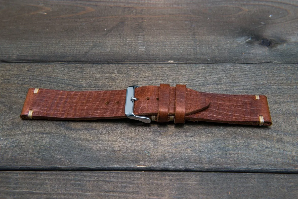 Italian bull leather watch strap 4 mm thick, Torre Cognac, handmade in Finland -  16mm, 17 mm, 18mm, 19 mm, 20mm, 21mm, 22mm, 23 mm, 24mm, 25 mm, 26 mm.