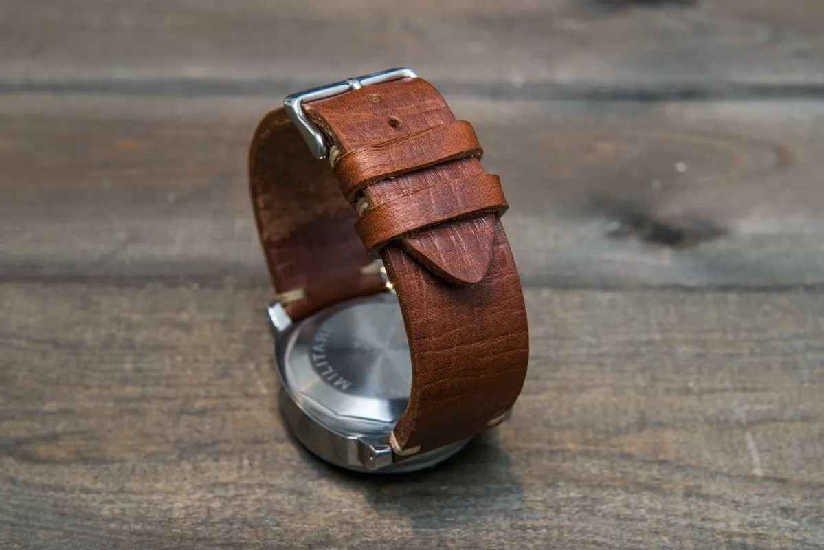 Italian bull leather watch strap 4 mm thick, Torre Cognac, handmade in Finland -  16mm, 17 mm, 18mm, 19 mm, 20mm, 21mm, 22mm, 23 mm, 24mm, 25 mm, 26 mm.