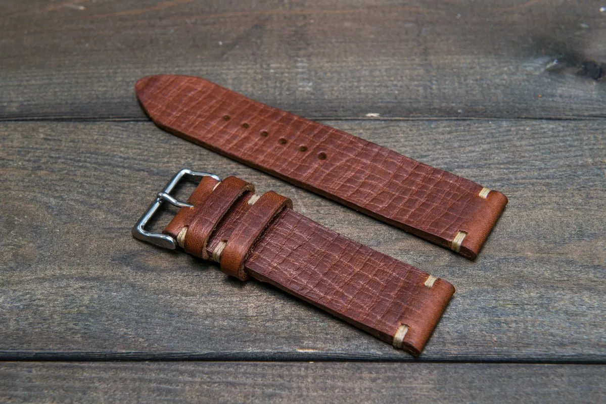 Italian bull leather watch strap 4 mm thick, Torre Cognac, handmade in Finland -  16mm, 17 mm, 18mm, 19 mm, 20mm, 21mm, 22mm, 23 mm, 24mm, 25 mm, 26 mm.