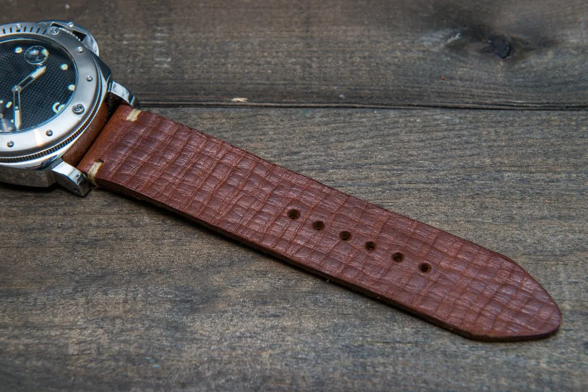 Italian bull leather watch strap 4 mm thick, Torre Cognac, handmade in Finland -  16mm, 17 mm, 18mm, 19 mm, 20mm, 21mm, 22mm, 23 mm, 24mm, 25 mm, 26 mm.