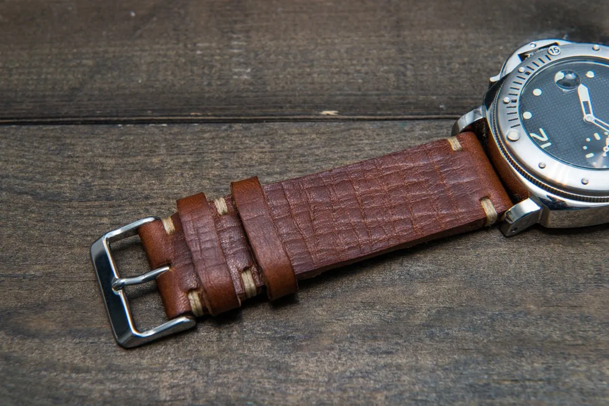 Italian bull leather watch strap 4 mm thick, Torre Cognac, handmade in Finland -  16mm, 17 mm, 18mm, 19 mm, 20mm, 21mm, 22mm, 23 mm, 24mm, 25 mm, 26 mm.