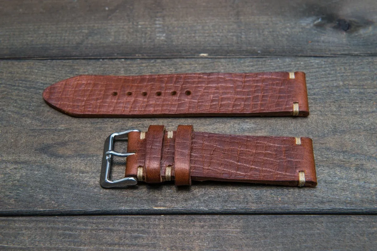 Italian bull leather watch strap 4 mm thick, Torre Cognac, handmade in Finland -  16mm, 17 mm, 18mm, 19 mm, 20mm, 21mm, 22mm, 23 mm, 24mm, 25 mm, 26 mm.