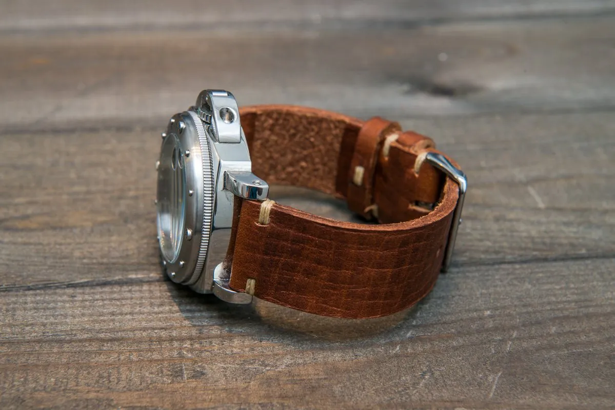 Italian bull leather watch strap 4 mm thick, Torre Cognac, handmade in Finland -  16mm, 17 mm, 18mm, 19 mm, 20mm, 21mm, 22mm, 23 mm, 24mm, 25 mm, 26 mm.