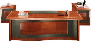 Italian Design Luxury Executive Desk With Wave Design - High Lacquered Walnut Wood & Leather - 2400mm - IVA-0811