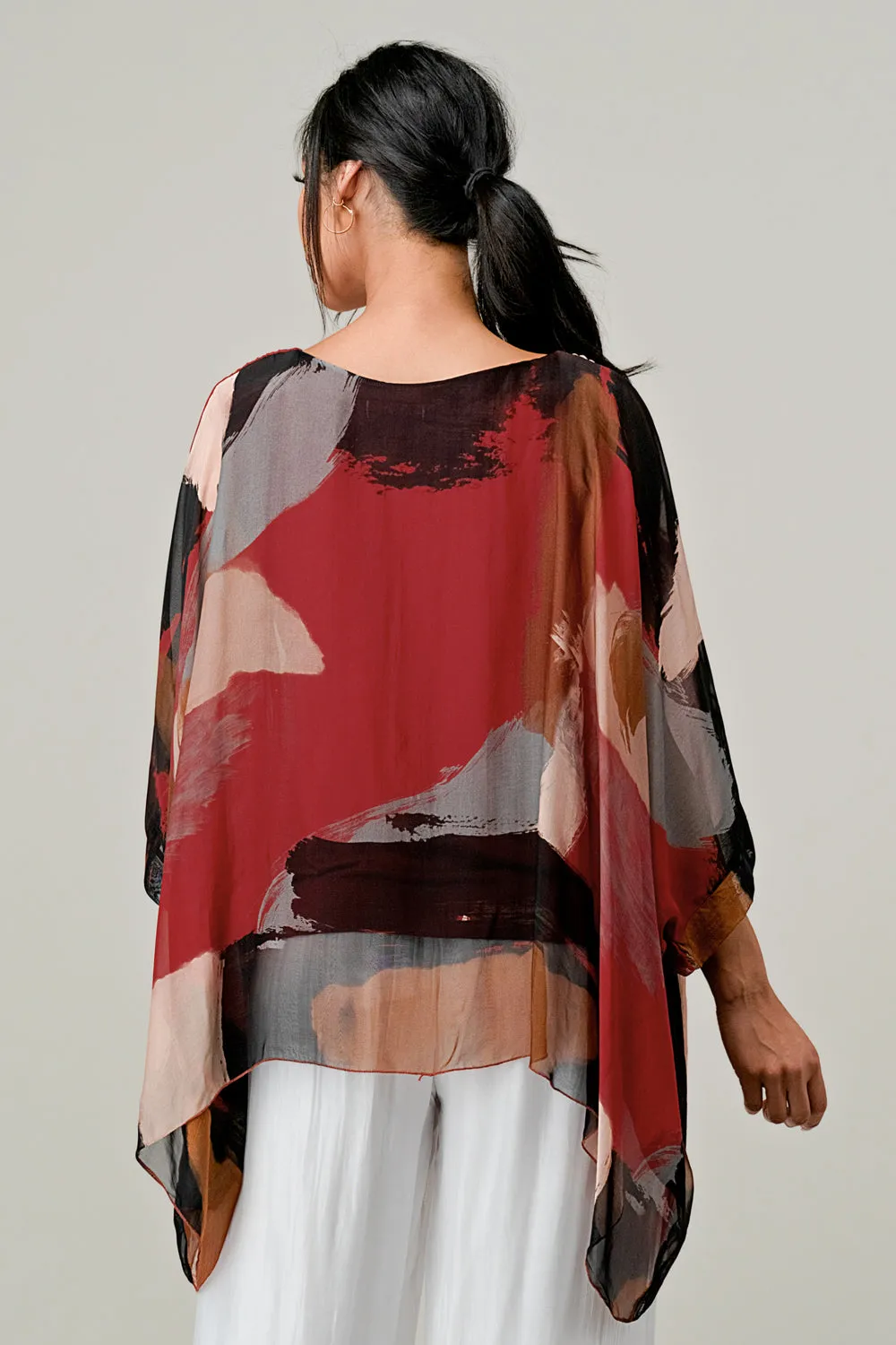 Italian Hand Painted Pattern Raw Moda Silk Top