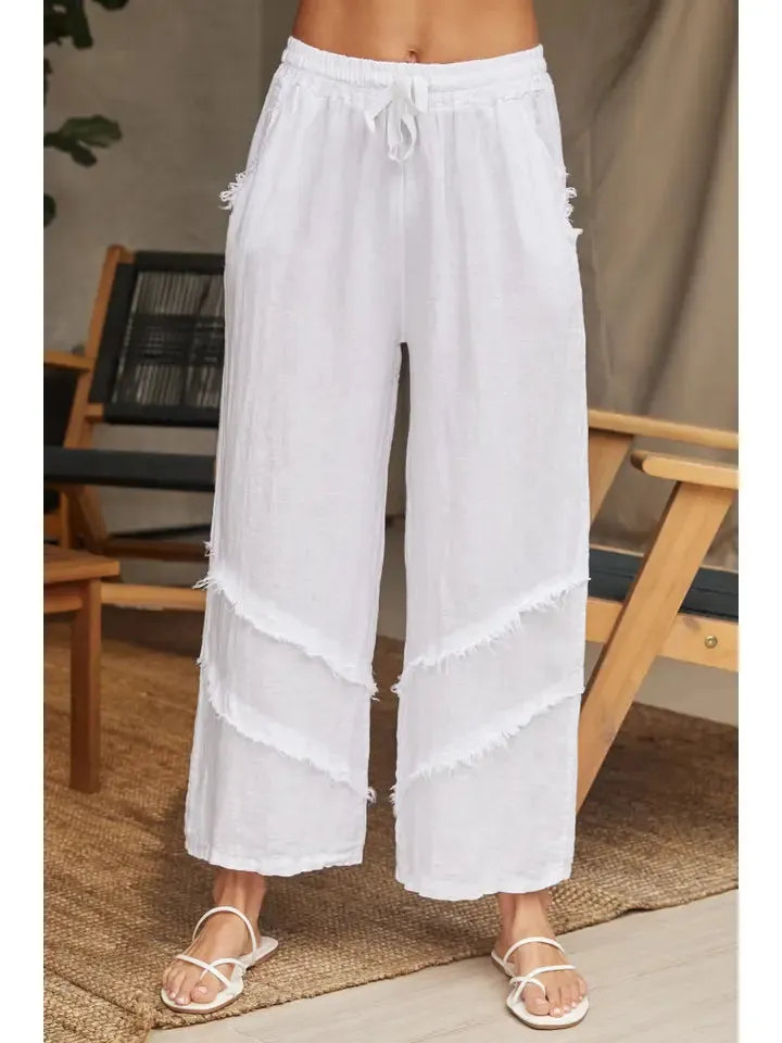 Italian Linen Frill Trim Palazzo Pants