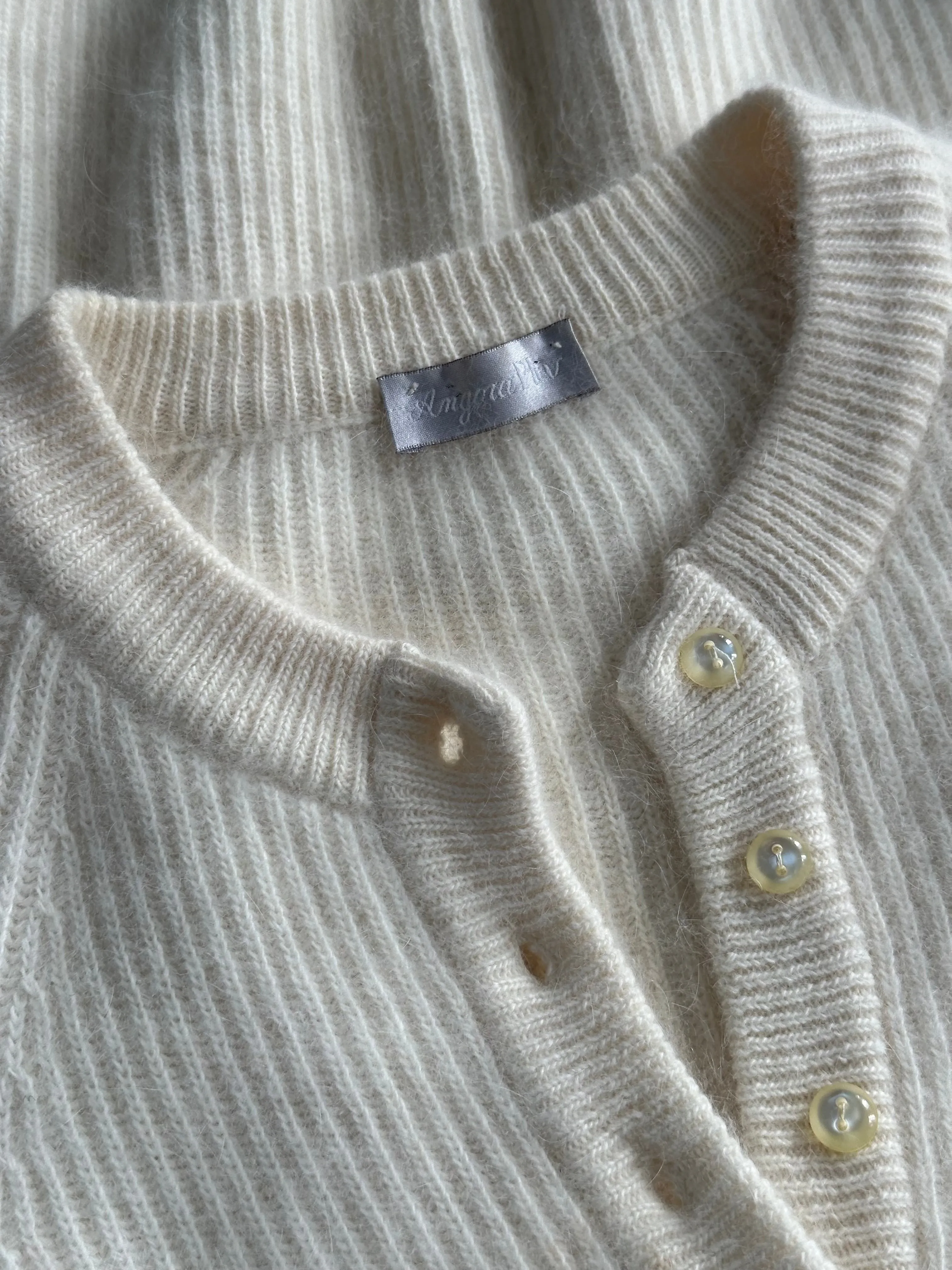 Italian Vintage Fuzzy Wool Rib Knit Polo Jumper - XL