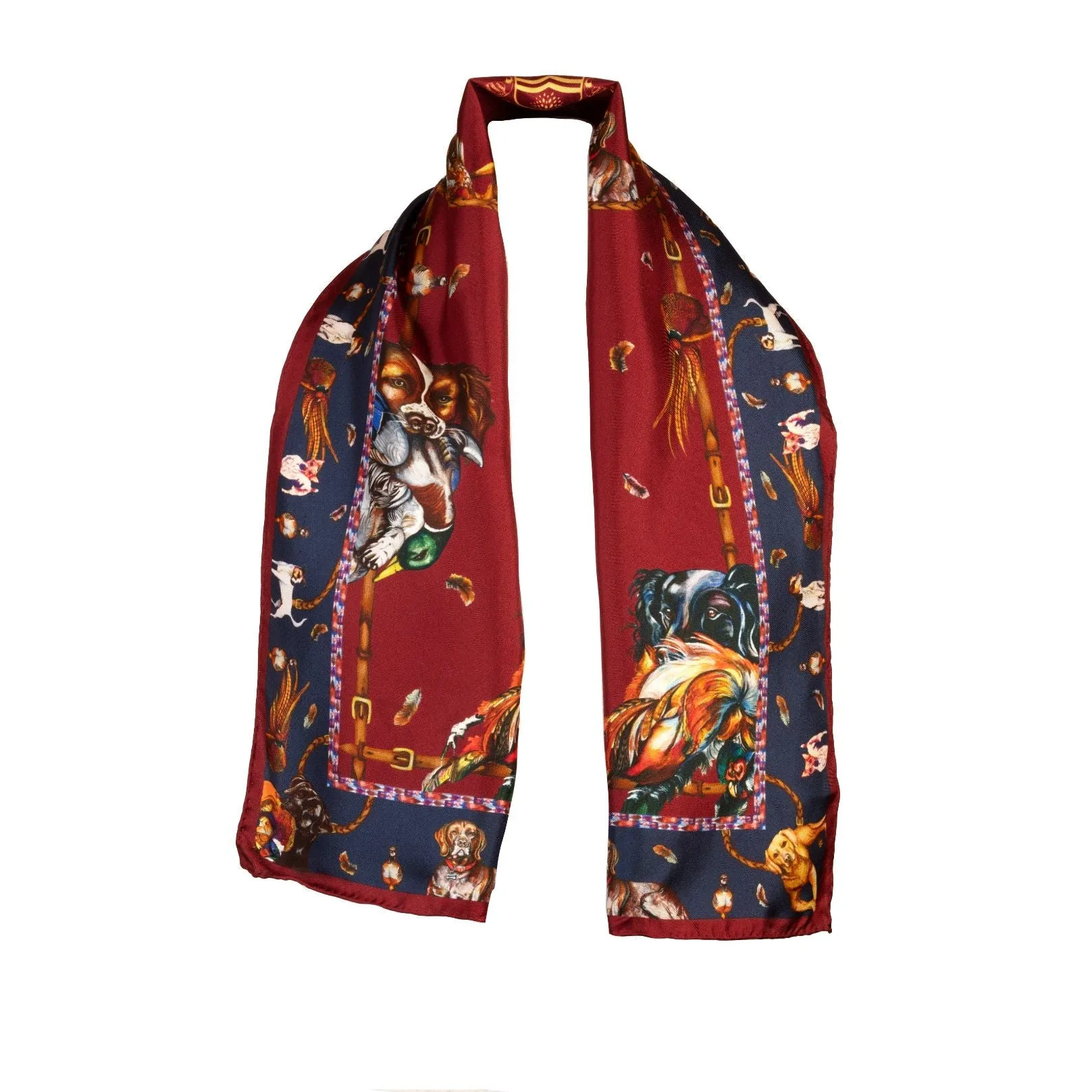 It's a Dog's Life Claret & Navy Narrow Silk Scarf