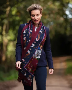 It’s A Dog's Life Claret Red and Navy Blue Wool Silk Wrap