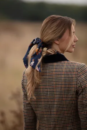 It's A Dogs Life Navy Blue Medium Tail Silk Scrunchie