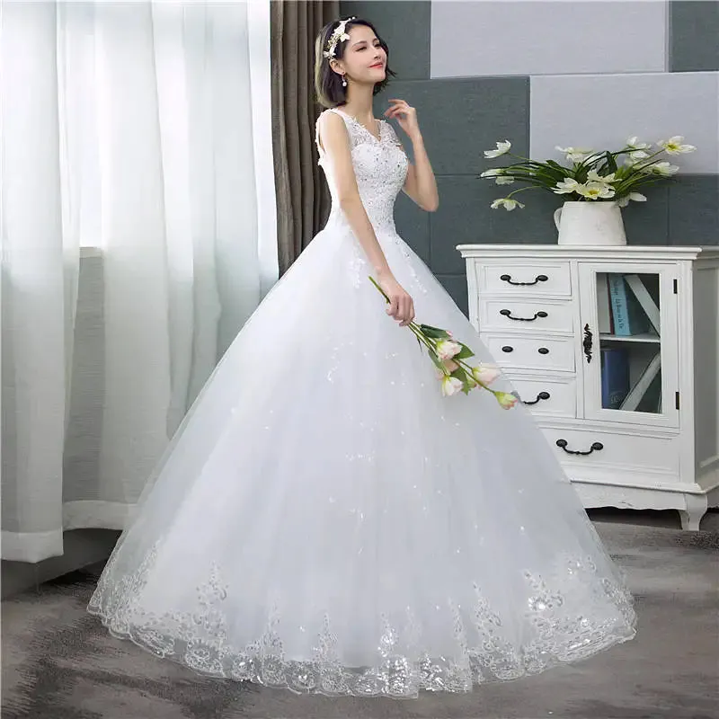 It's YiiYa New V-neck Wedding Dresses Simple Off White Sequined Cheap Wedding Gown De Novia HS288