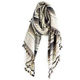 Ivory and Black Cotton Silk Rama Shawl