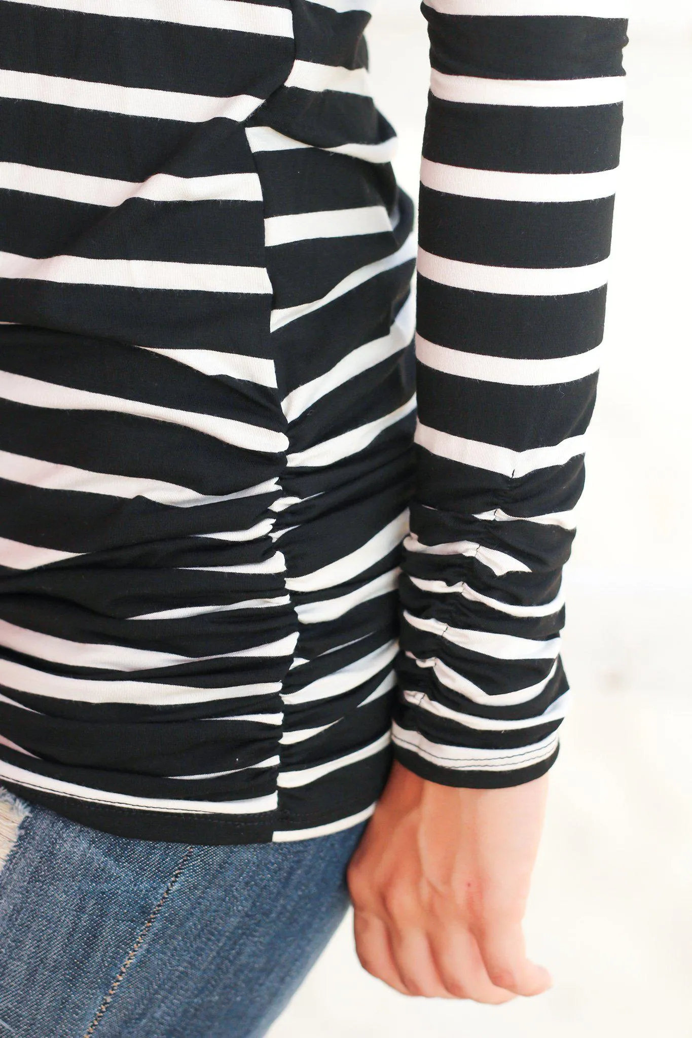 Ivory and Black Striped Ruched Tunic