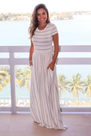 Ivory and Gray Striped Maxi Dress