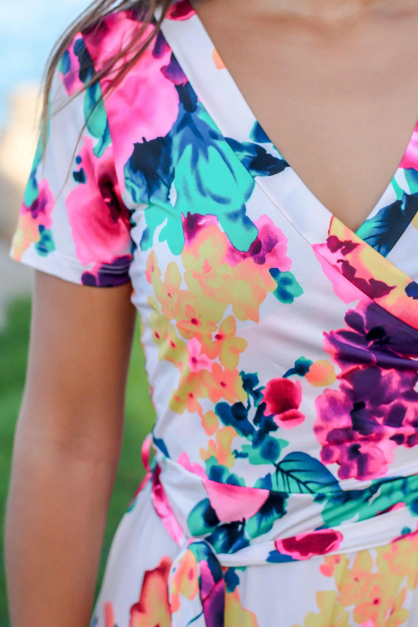 Ivory and Hot Pink Floral Short Dress