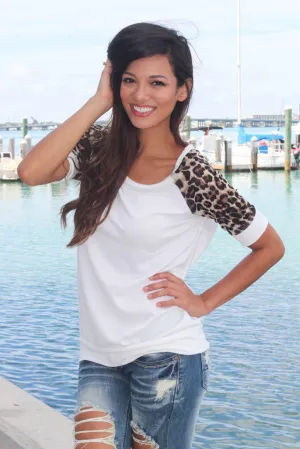 Ivory And Leopard Sleeve Top