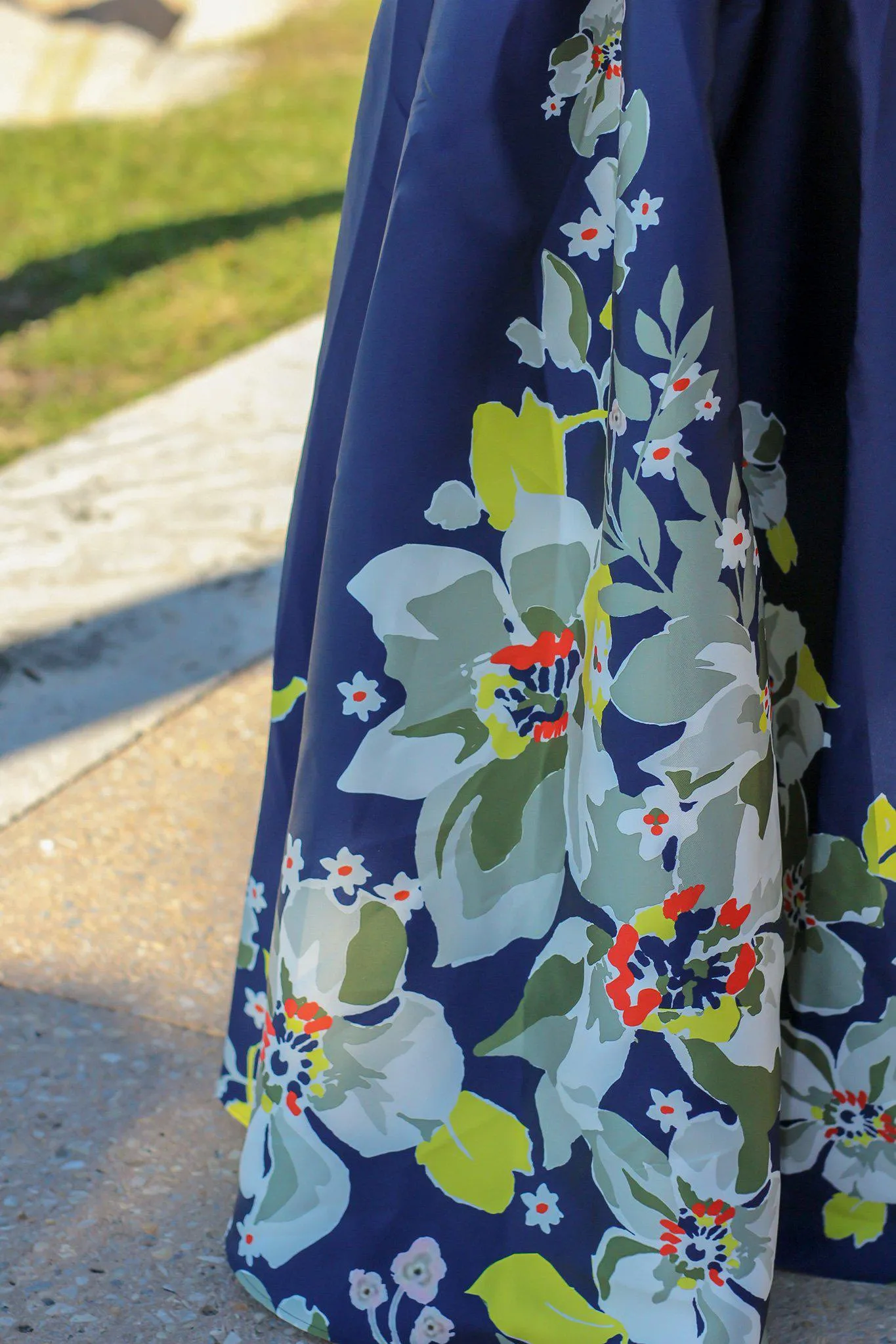 Ivory and Navy Off Shoulder Floral Maxi Dress