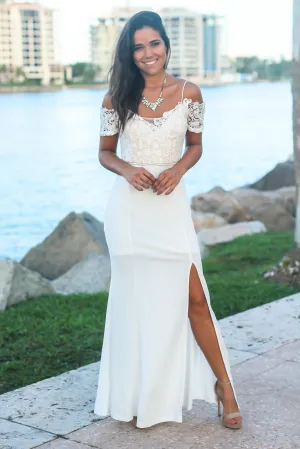 Ivory and Nude Cold Shoulder Maxi Dress