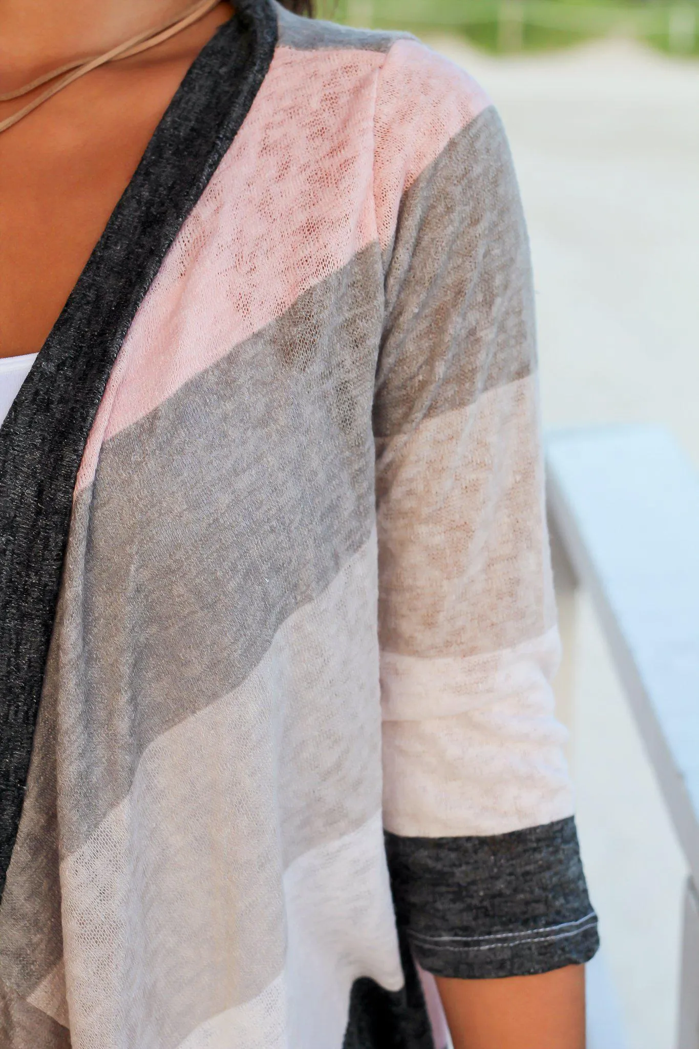 Ivory and Pink Color Block Cardigan