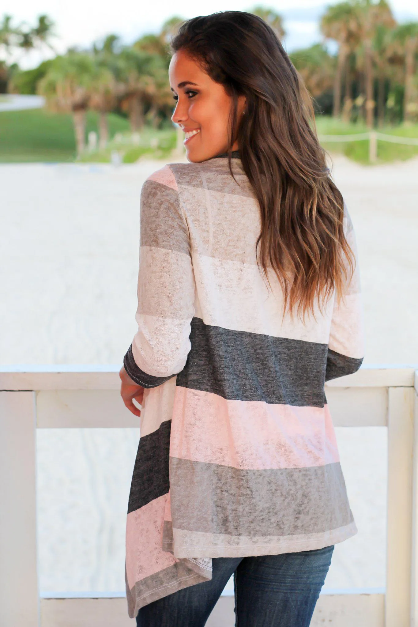 Ivory and Pink Color Block Cardigan