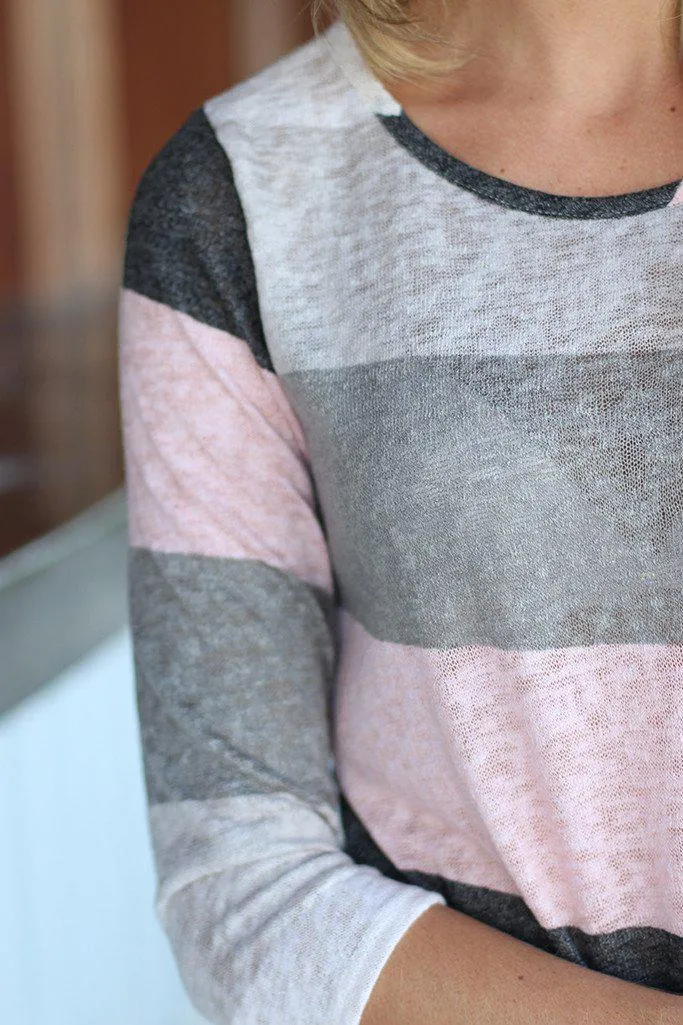 Ivory And Pink Color Block Top