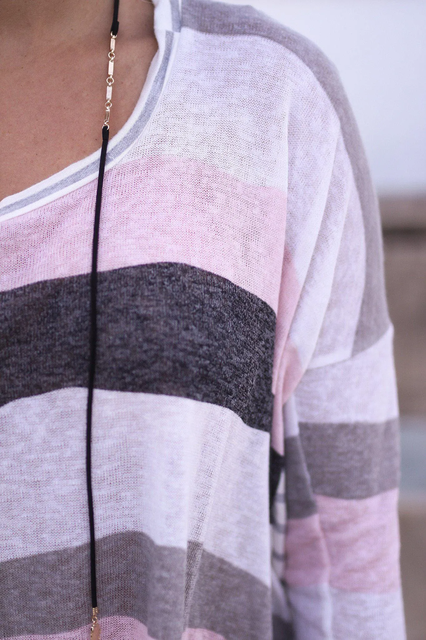 Ivory And Pink Top with Striped Back