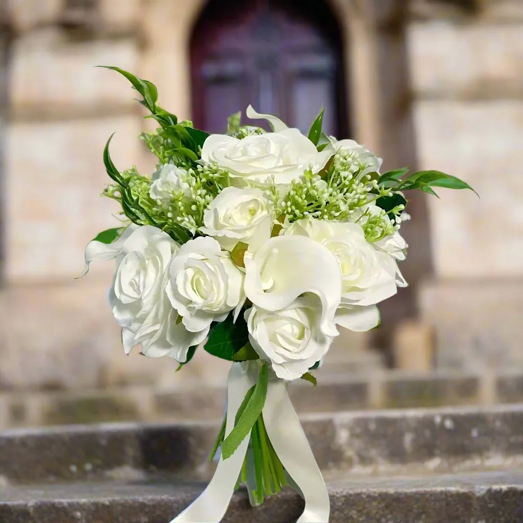 Ivory And White Rose Artificial Bridal  Bouquet