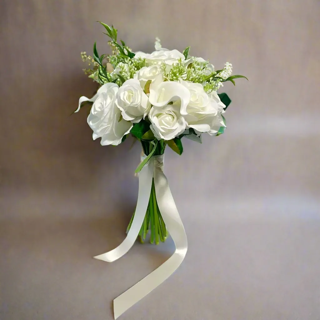 Ivory And White Rose Artificial Bridal  Bouquet