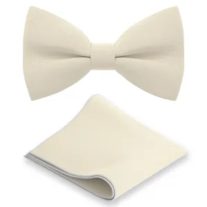 Ivory-Beige Bow Tie with Handkerchief Set