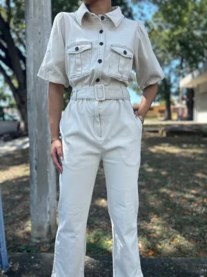 Ivory Denim Jumpsuit