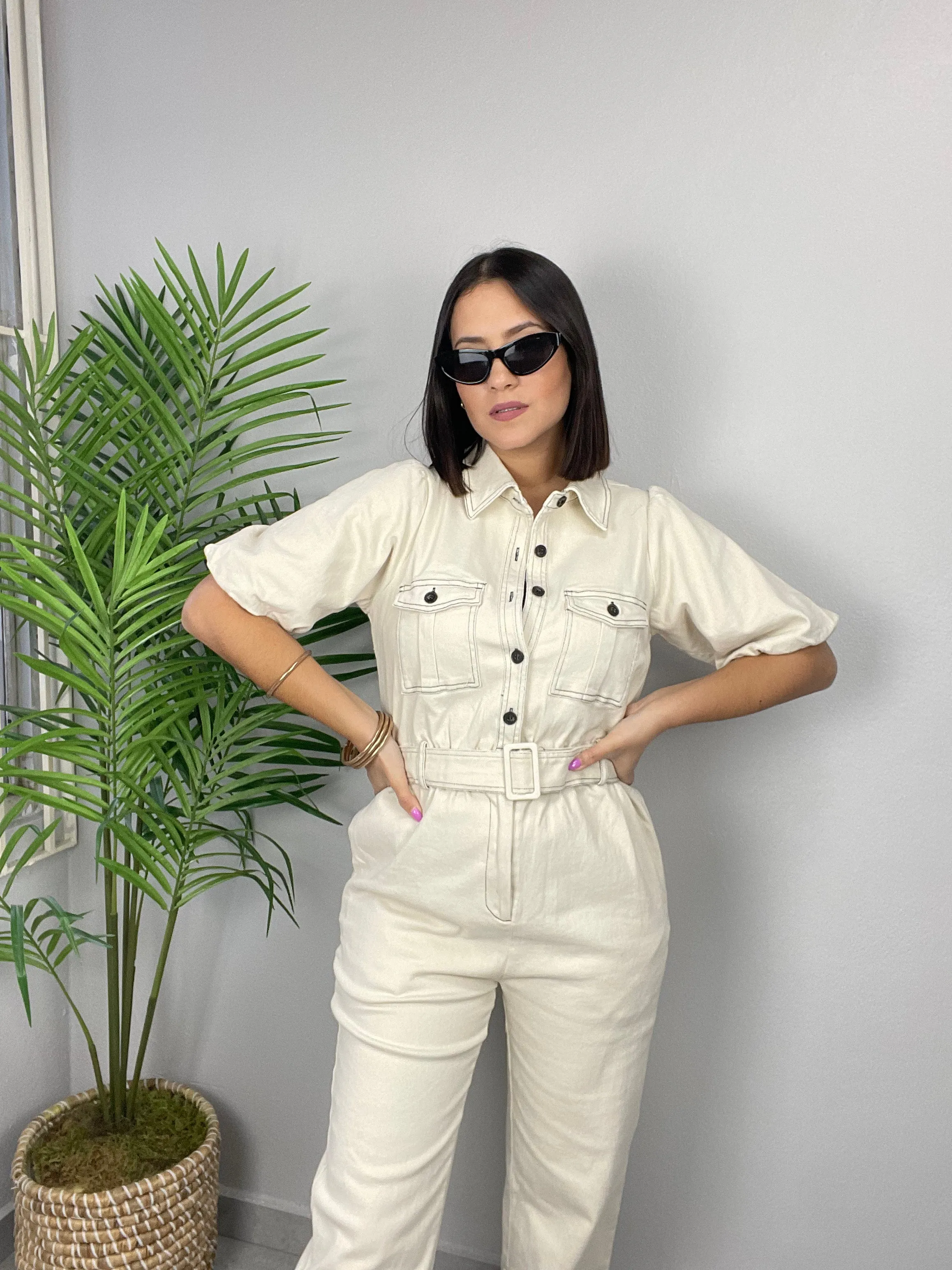 Ivory Denim Jumpsuit