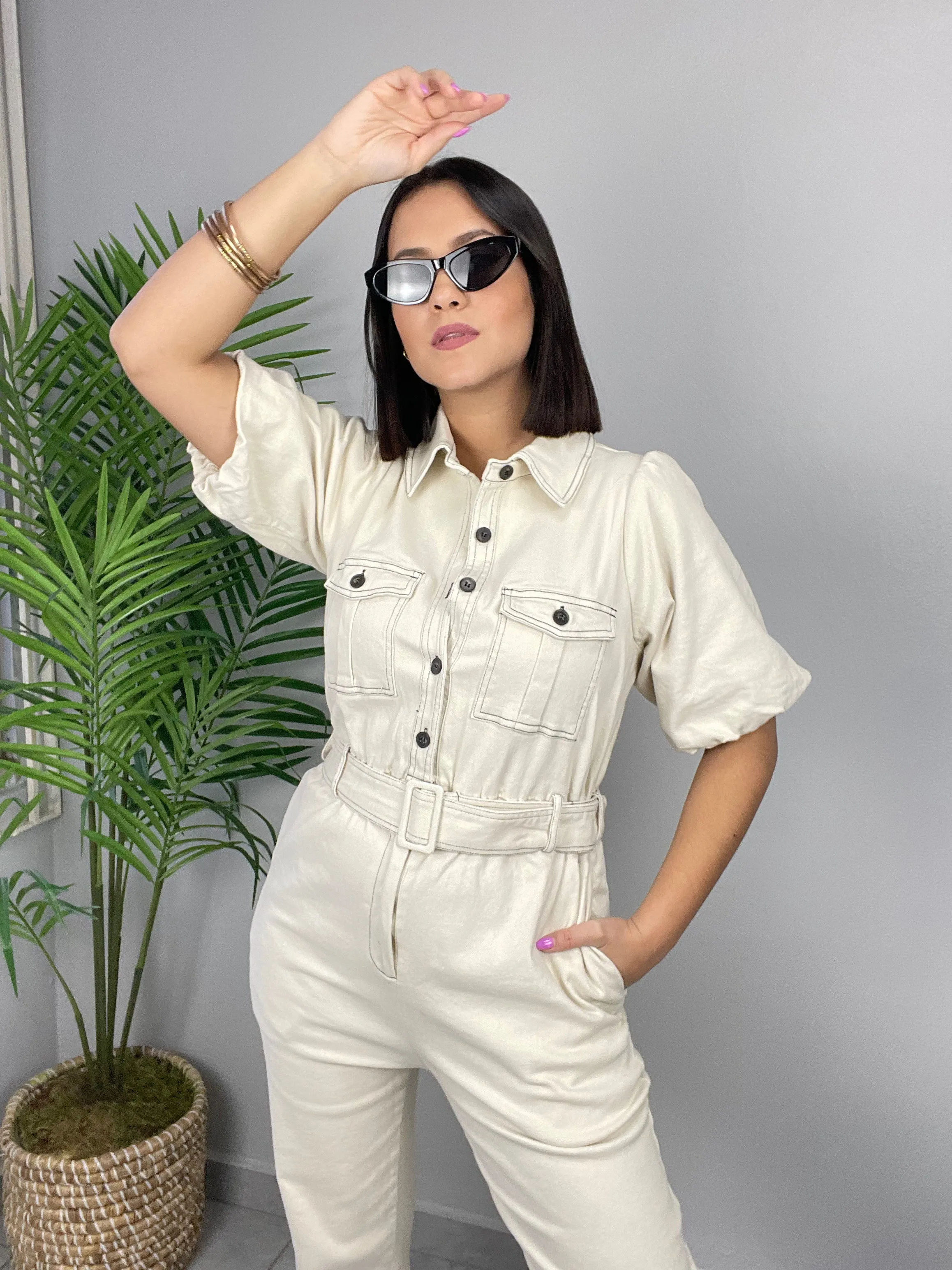 Ivory Denim Jumpsuit