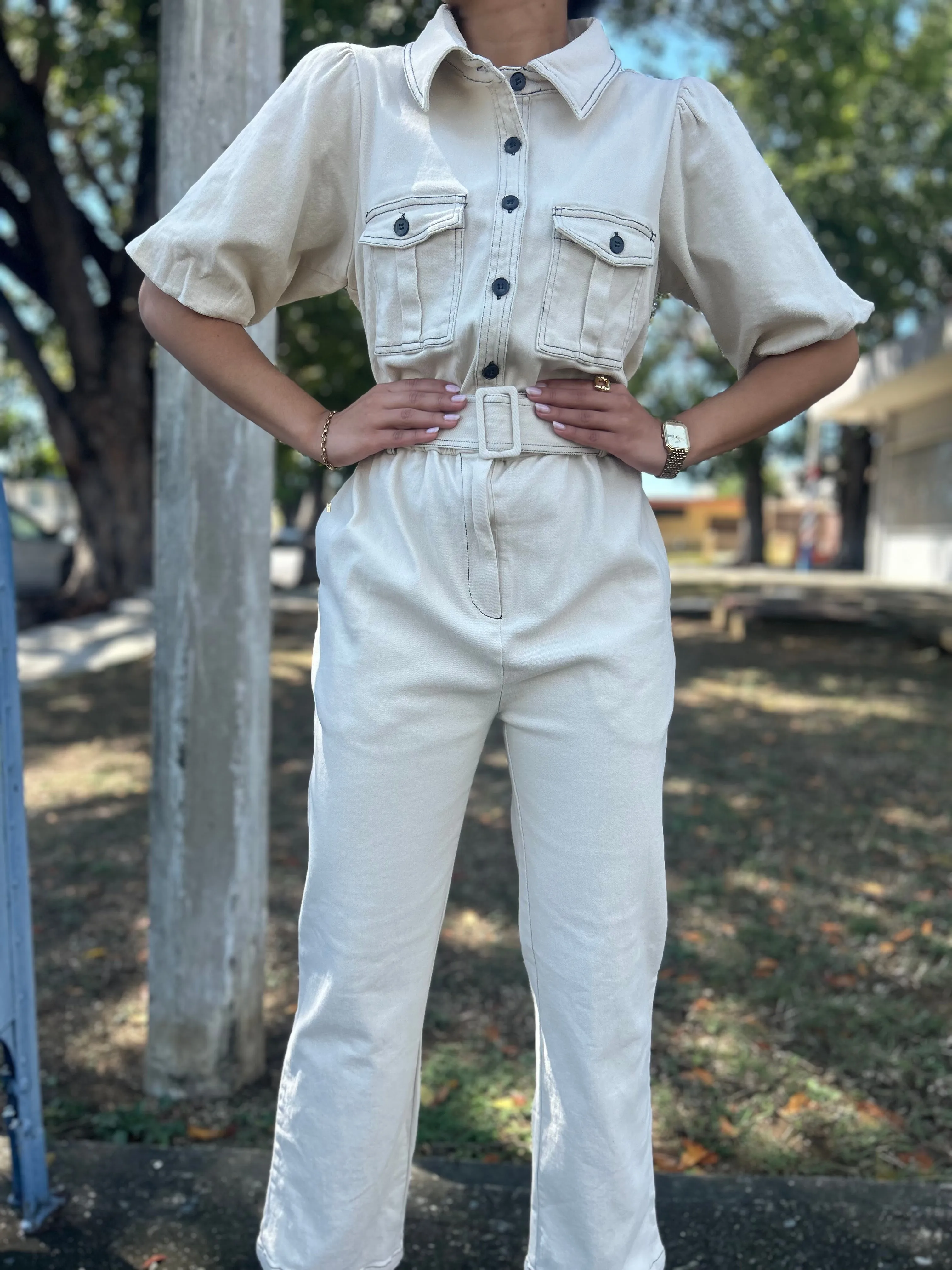 Ivory Denim Jumpsuit