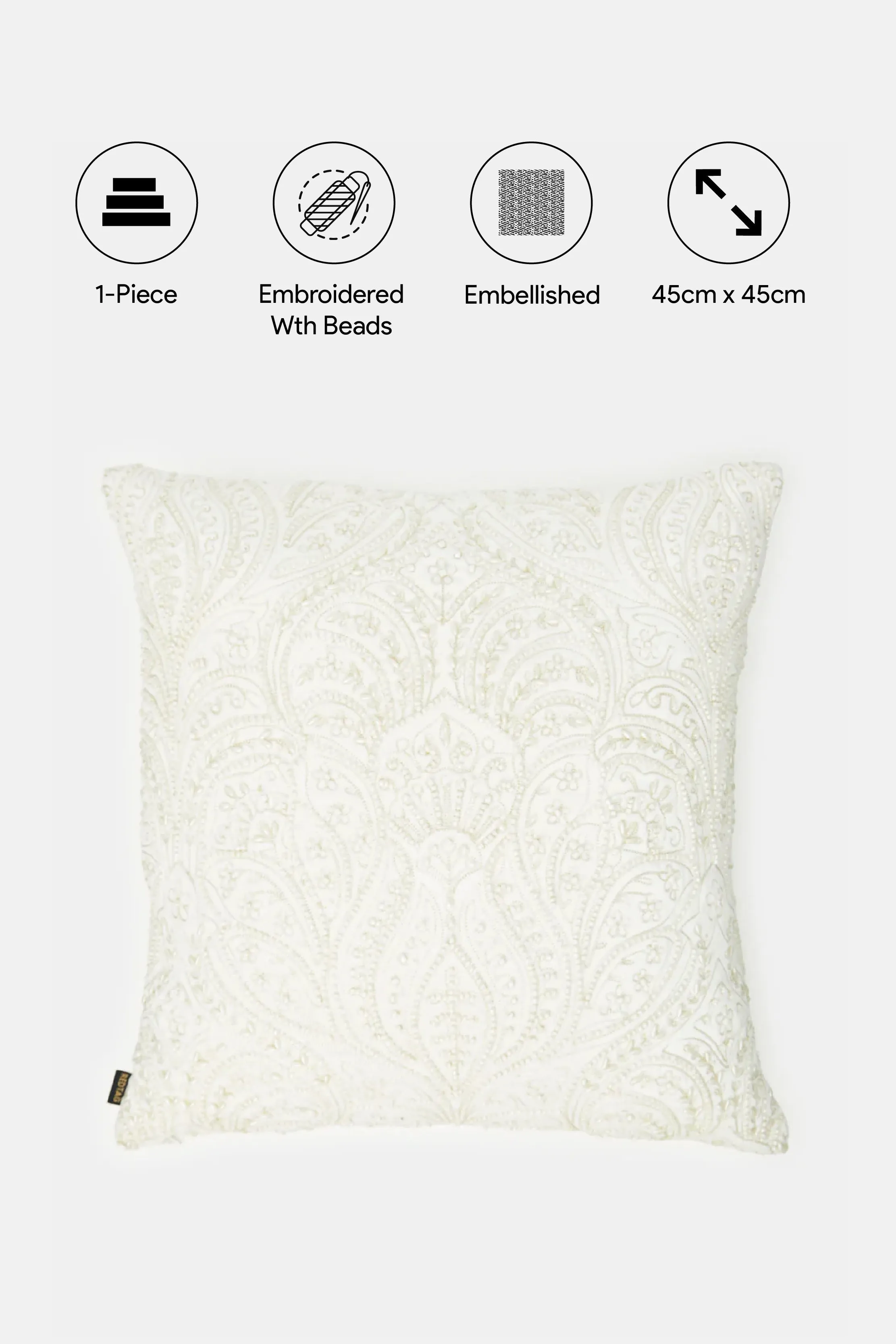 Ivory Embroidered With Bead Work Cushion