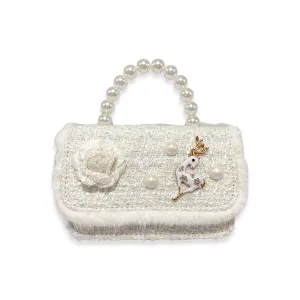 Ivory Fur Trim Tweed Purse