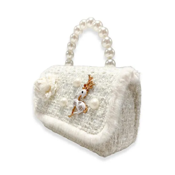 Ivory Fur Trim Tweed Purse